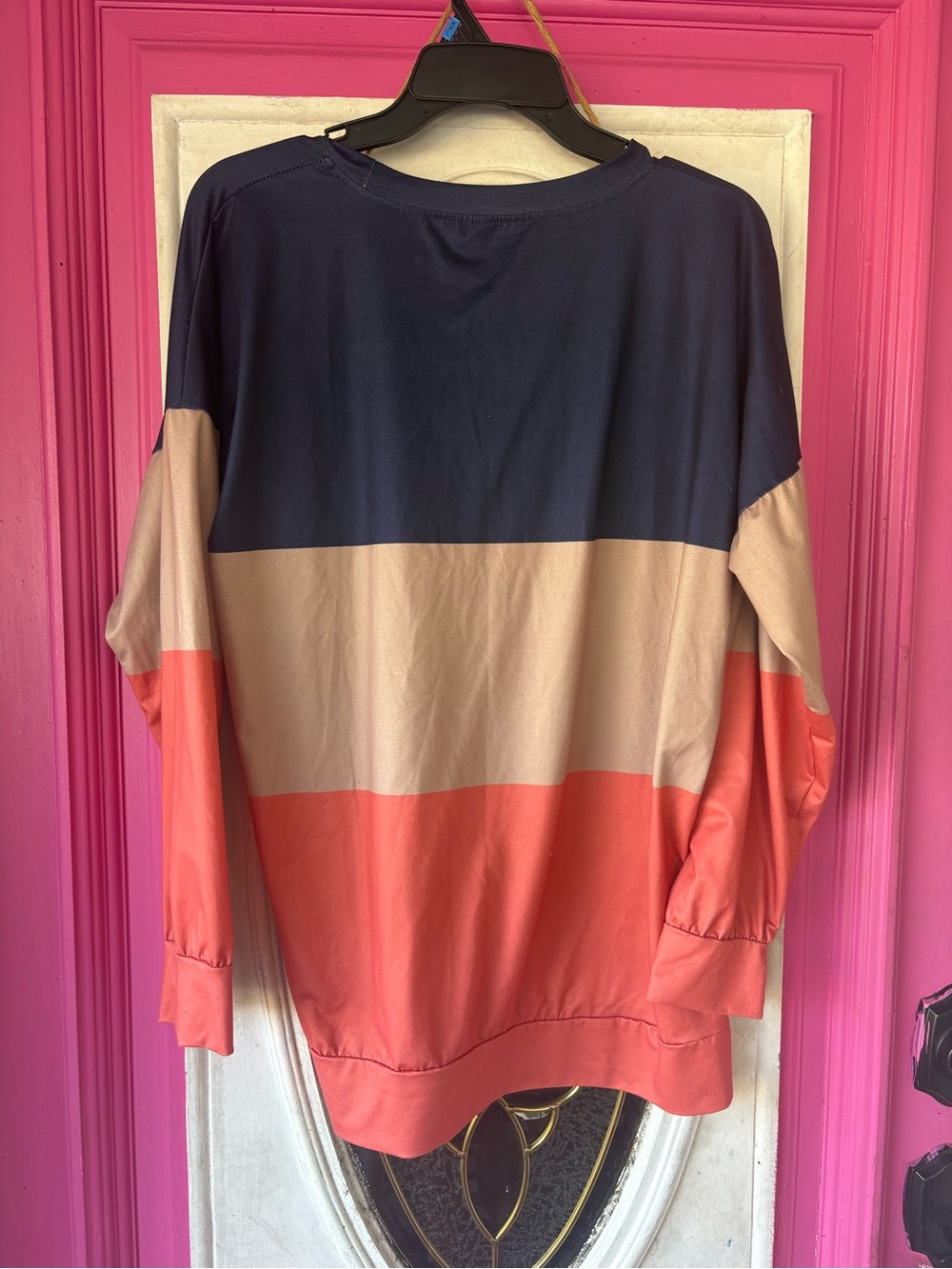 Women’s Colorblock Long Sleeve Top in Navy, Cream & Coral - Picture 3 of 3